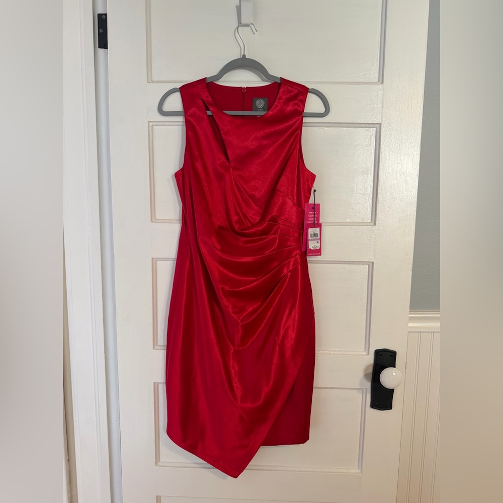 Vince Camuto NWT Sz6 Red Satin Draped Midi Dress